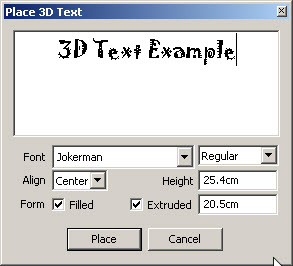 3D Text Dialog Box