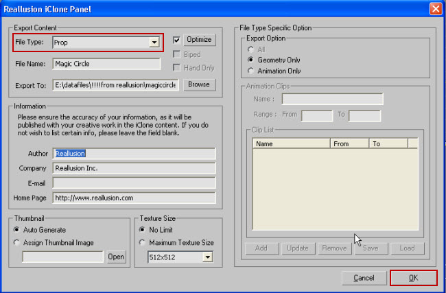 iClone 3 Export Dialog