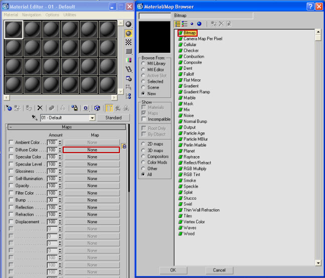 Maps->Diffuse Color