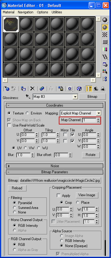 Set Channel to 2 for Diffuse and Opacity